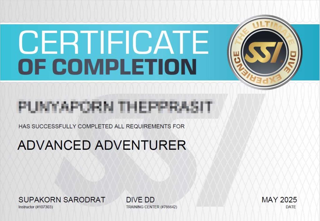 Certificate of diving